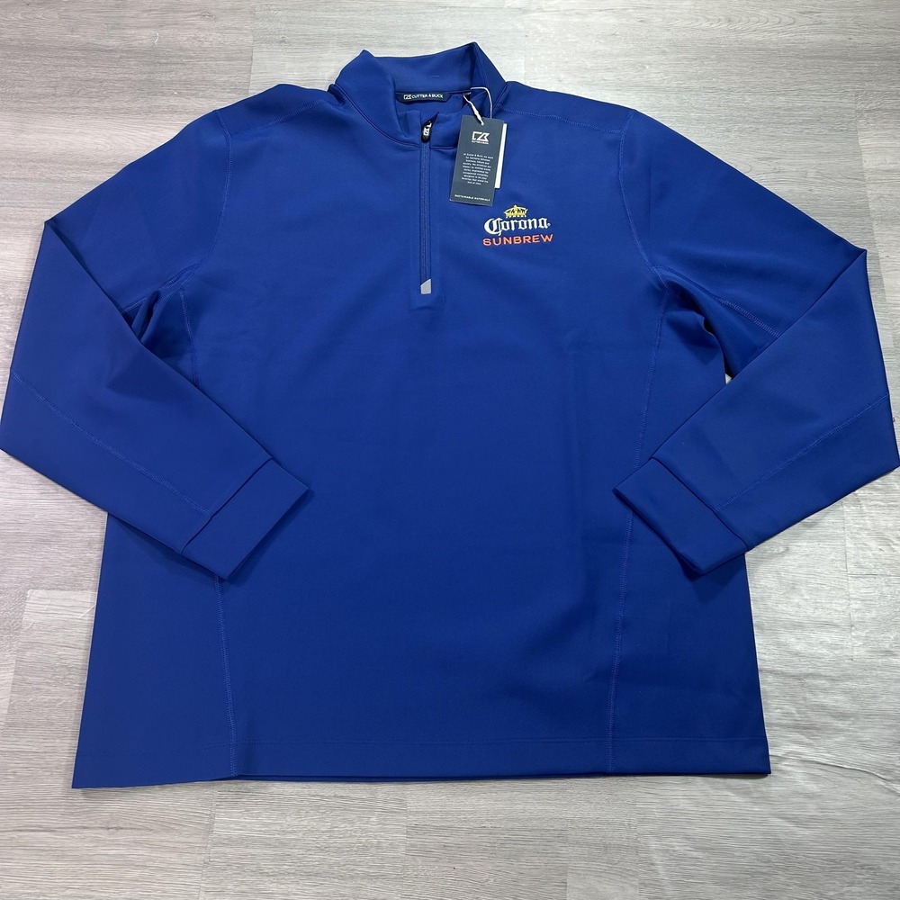 NEW Corona Cutter & Buck Traverse Pullover Mens Large Blue 1/4 Zip Sunbrew Golf